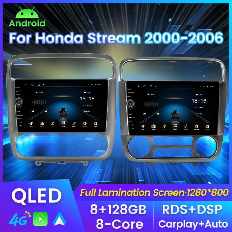 

QLED экран с ручкой Автомагнитола For Хонда Стрим 1 поколение For Honda Stream 1 2000 - 2006 мультимедийный плеер навигация GPS Автомобильная интеллектуальная система Carplay Android авто до 8 ядер 8 + 128G