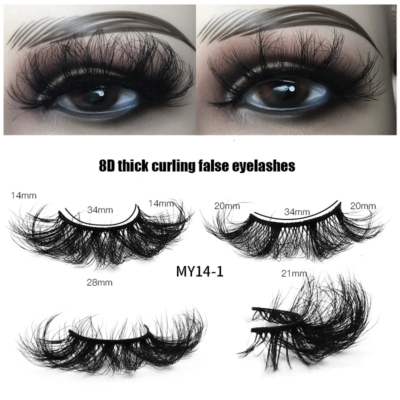 

False Eyelashes 14 Pairs 8D Mink Hair Eye Lashes Multilayer Curl Thick 14-28mm Fake Strip Messy Lash Dense Makeup Handmade