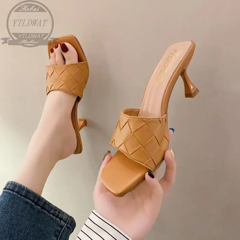 YTLDWAT 2022 Summer Women Pumps Square Toe Ladies Heel Mules Sexy Thin High Heels Sandals Slippers Female Fashion Woman Shoes