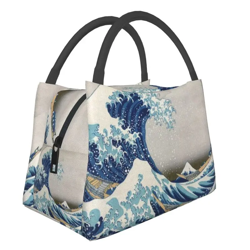 

Under The Wave Off Kanagawa Insulated Lunch Bag for School Office Katsushika Hokusai Resuable Thermal Cooler Bento Box Women
