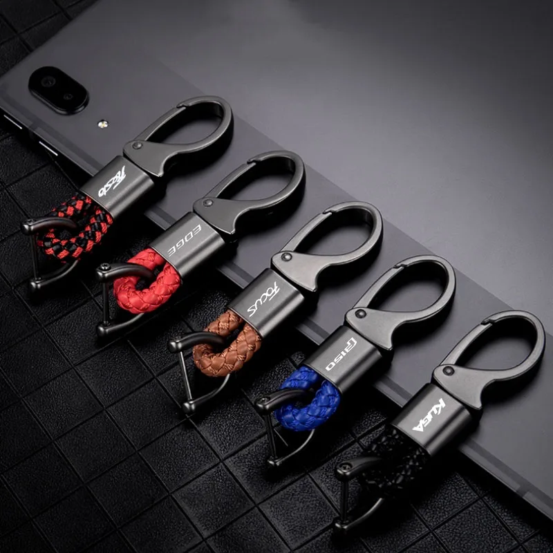 Car Key Rings Key Chain Hand Woven Horseshoe Buckle Metal Keyring for Fiesta MK2 MK3 Focus MK5 KUGA F150 EDGE  Auto Accessories