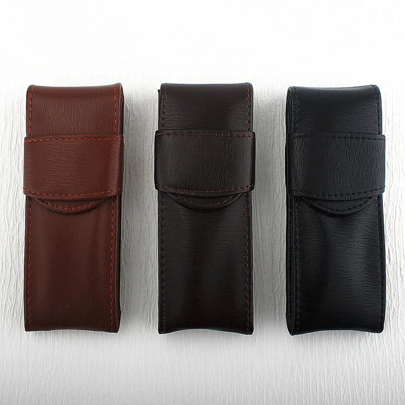 

2 Holes Pen Bag PU Leather Pencil Case Pen Pouch Fountain Pencil Bag Holder Gift Office School Supplie