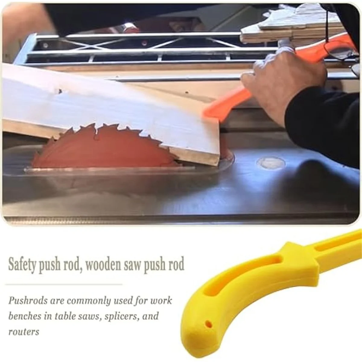 Безопасная деревообрабатывающая толкатель для толкания запаса через настольные