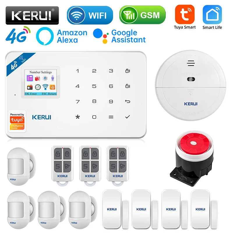 

KERUI W184 GSM 4G WIFI Security Protection Tuya APP Smart Home Alarms Anti Theft Security Alarm Alarm System Kit 6 Languages