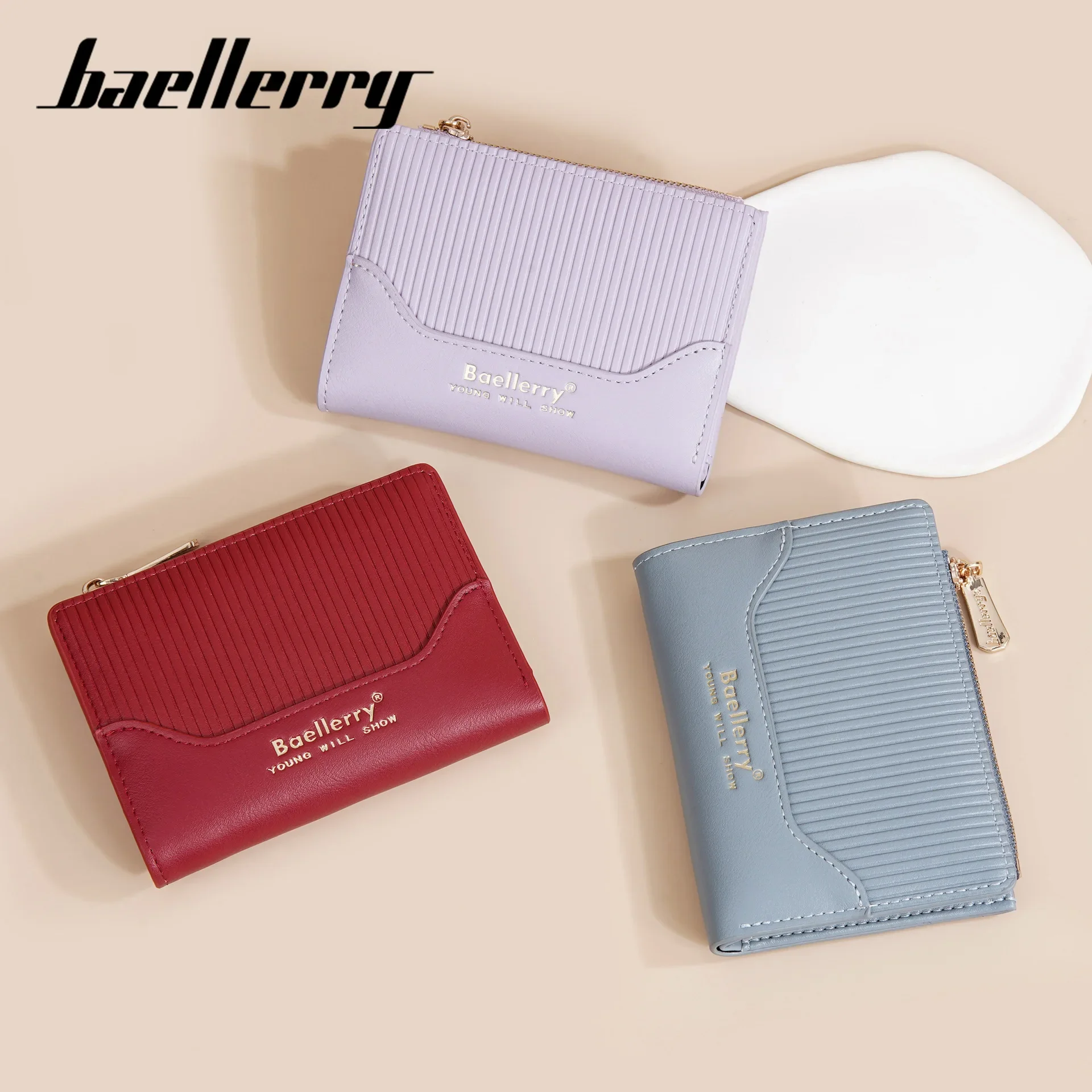 Женский короткий кошелек с тиснением в полоску дизайн для девочек на молнии