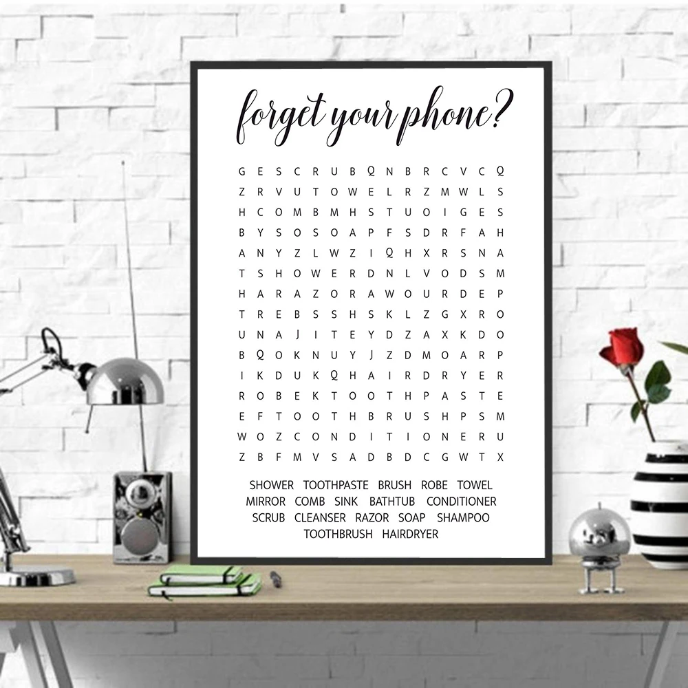 

Word Search Poster Bathroom Puzzles Canvas Painting Qoute Art Print Forget Your Phone Wall Picture For Living Room Home Decor