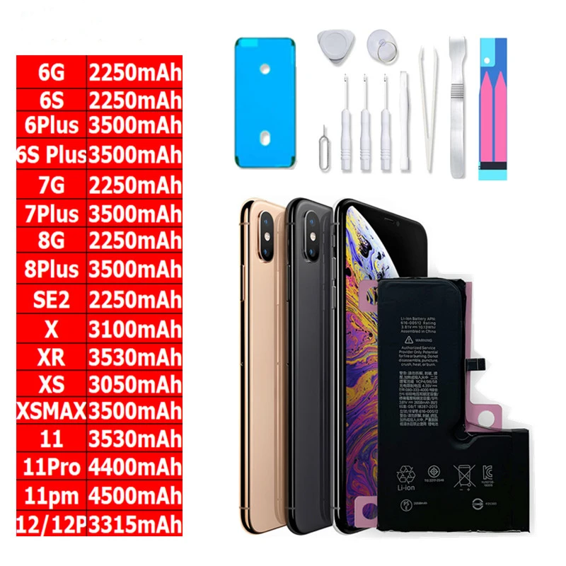 

High Capacity Bateria Sticker Free Tools For IPhone 7 8 SE 2 4 4S 5 5S 5C 6 6S Plus X XR XS 11 Pro Max New 0 Cycle Battery