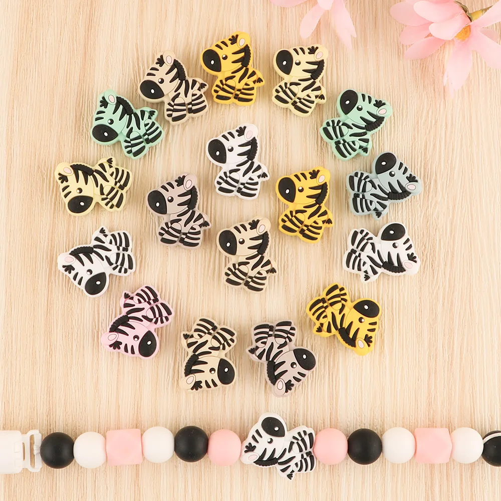 

Kovict 10pcs Baby Silicone Beads New Mini Zebra Food Grade Animal Teether Baby Molar Toys DIY Pacifier Chain Jewelry Accessories