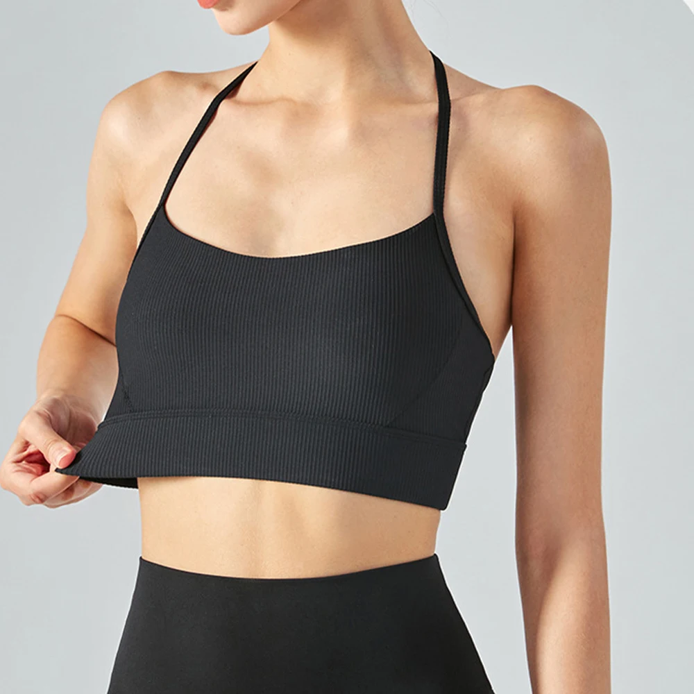 Vnazvnasi Sports Bra Women Hanging Neck  Sexy T-back Yoga Vest with Chest Pad Gym Fitness Top Push Up Bra Workout Yoga Tops