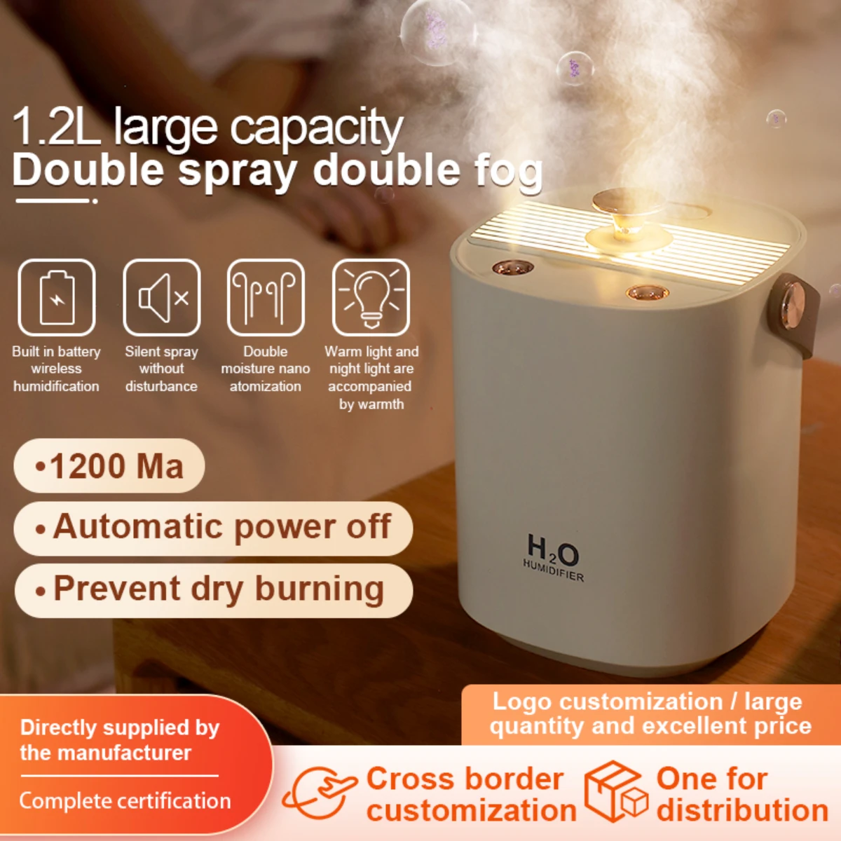 

Usb Dual Spray Humidifier Portable Home Office Silent Thick Fog Rechargeable Anti Dry Burn Humidifier Vehicle Mounted Diffuser