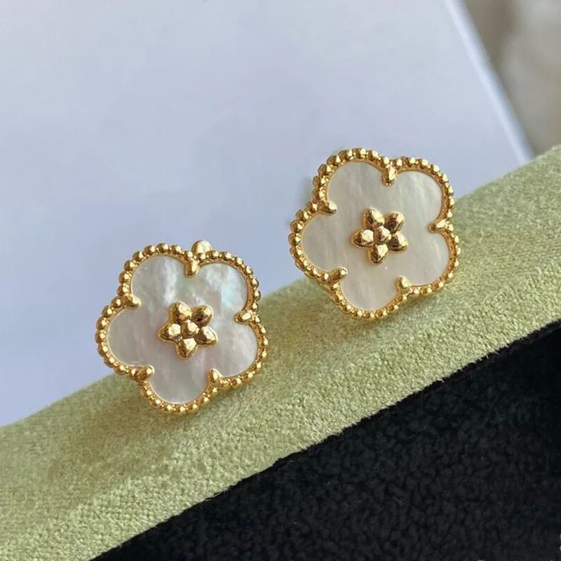 

European Premium Jewelry 925 Pure Silver White Fritillaria Plum Earrings Women's Temperament Fashion Brand Anniversary Gift