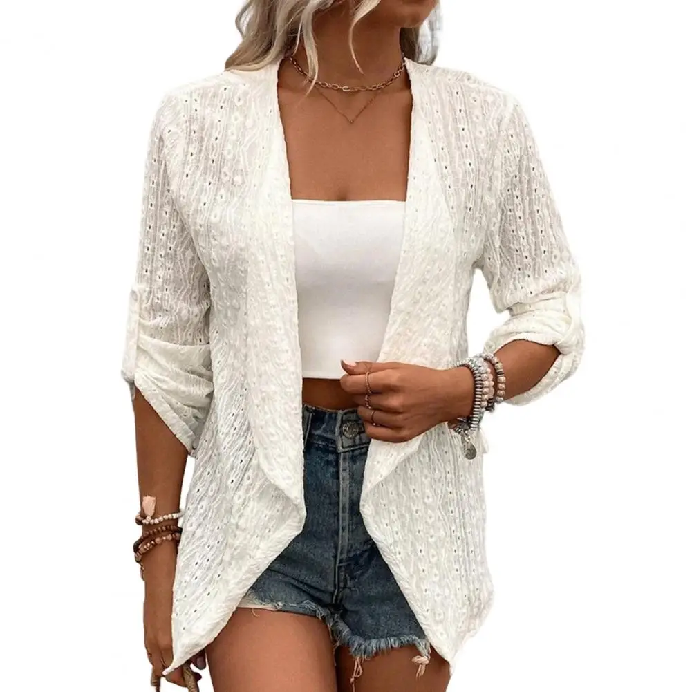 

Women Cardigan Jacket Cutout Lady Cardigan Stylish Women's Open Stitch Cardigans Breathable Soft Irregular Loose Fit for Spring