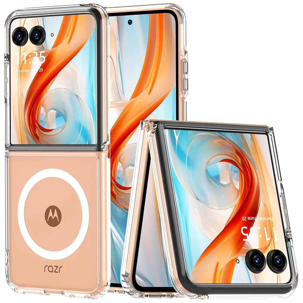 Магнитный чехол для Motorola Razr + 2024 50 Ultra Plus прозрачный жесткий из ПК с мягкими краями