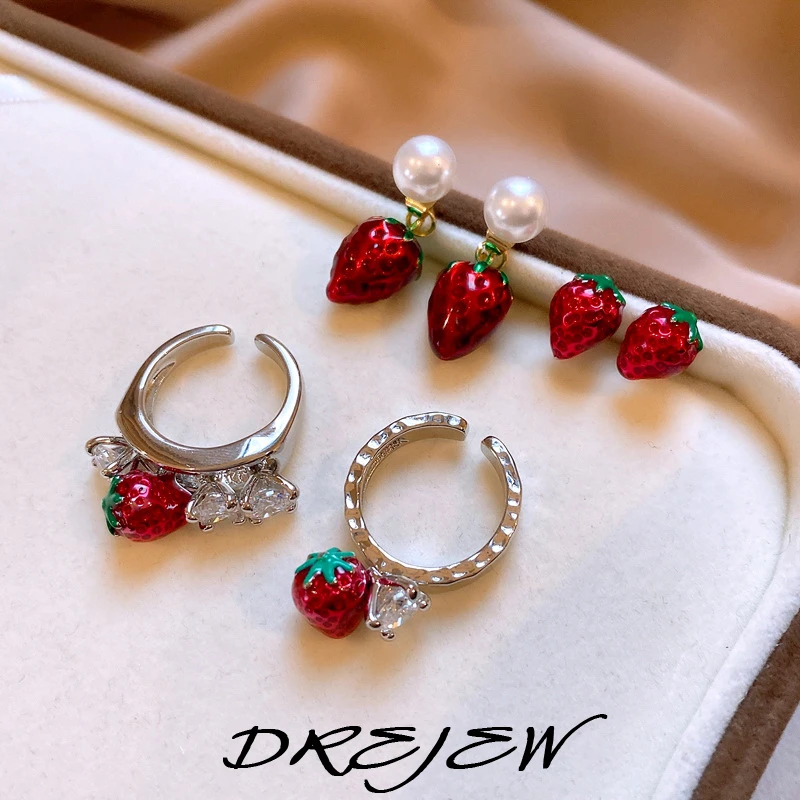 DREJEW красные серьги с клубничным жемчугом и капающим маслом для женщин милые