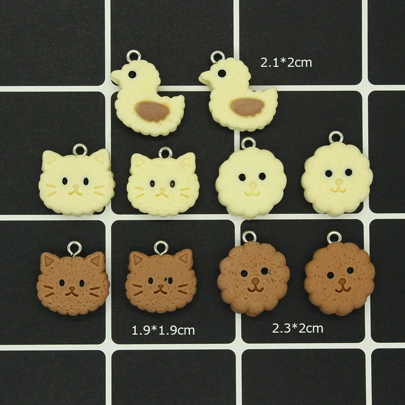 

20pcs/Pack Mix Cute Duck Cat Sandwich Biscuits Resin Charms DIY Animal Food Pendants For Earring Keychain Jewelry Make F506