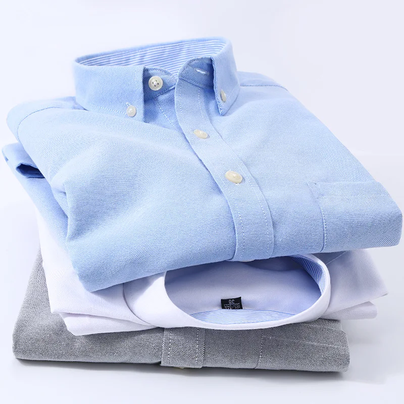 New Oxford Men's Shirt Spring and Autumn Business Casual Long Sleeve Solid Color Slim Fit Plaid Striped Breathable Shirt