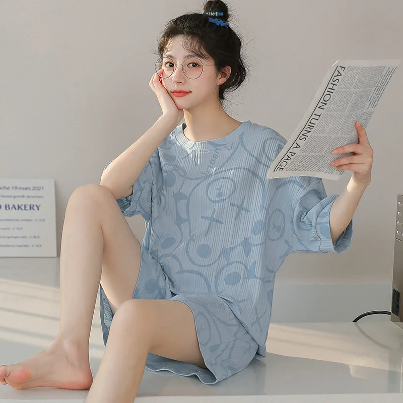 Pajamas for Women's Summer Cotton Thin Section Korean Version of The Printing Short-sleeved Shorts Home Service Two-piece Suit
