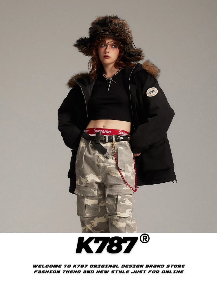 K787 Mountain Carving Утолщенный большой шерстяной воротник с зажимом для хлопкового