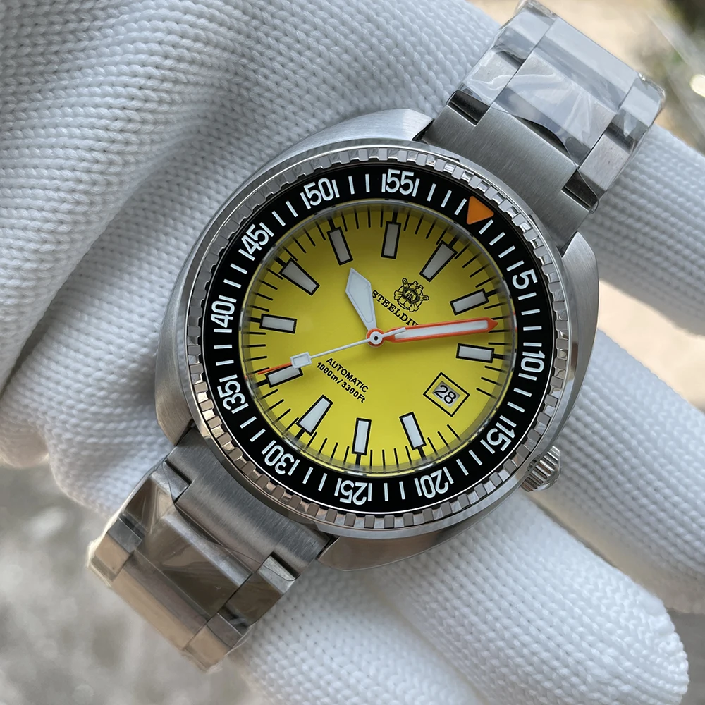 

Мужские водонепроницаемые часы STEELDIVE NH35 с желтым циферблатом, 49 мм, большой размер, 1000 м