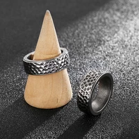 8mm korean fashion punk style simple ring for men women retro hammered pattern mens ring stainless steel biker ring jewelry