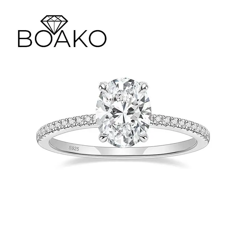 

BBOAKO Anillo Plata 925 роскошное инкрустированное овальное циркониевое кольцо для женщин бриллиантовое серебряное кольцо с зеркальным кристаллом н...