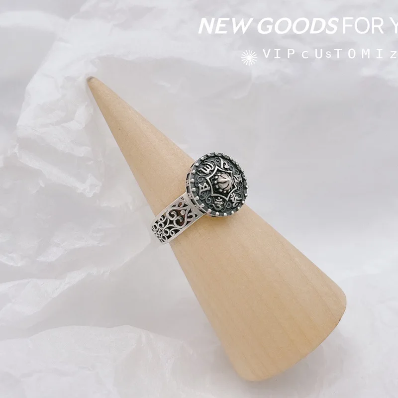 

New Design Retro Six-character Mantra Ring Rotatable Handmade Fashion Personality Ring Jewelry Accessories