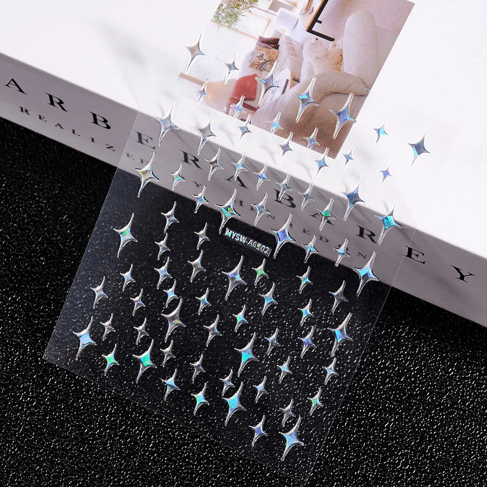 1 шт. 3D наклейка со сверкающими звездами для ногтей золотого серебряного белого