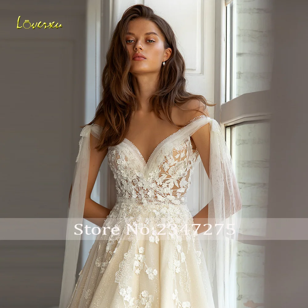 Женское свадебное платье Loverxu ТРАПЕЦИЕВИДНОЕ ПЛАТЬЕ С V-образным вырезом и