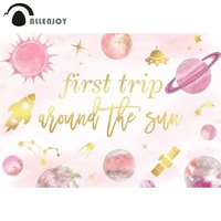 allenjoy first trip around the sun pink 1st birthday girl pink party backdrop baby shower planet gold stars photocall background