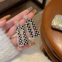 fashion jewelry s925 needle square plaid drop earrings popular style high quality crystal hanging dangle earrings for women