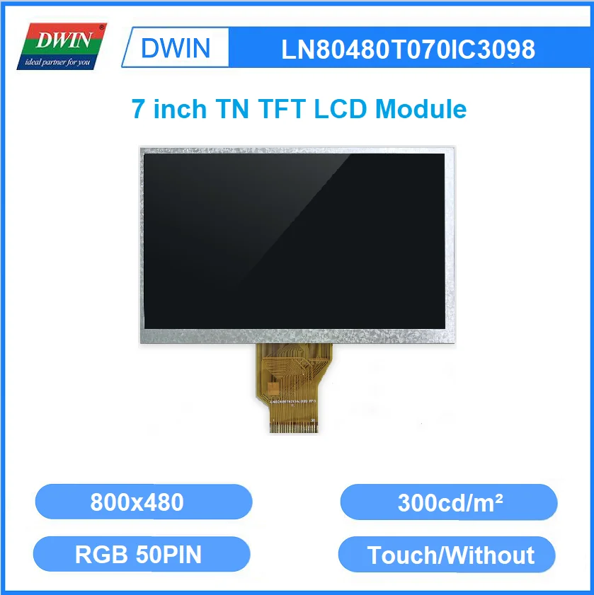

DWIN 7 Inch 300 Bright 800x480 24bit RGB TN TFT LCD Display Module Resistive Capacitive Touch Screen For ESP32 LN80480T070IC3098