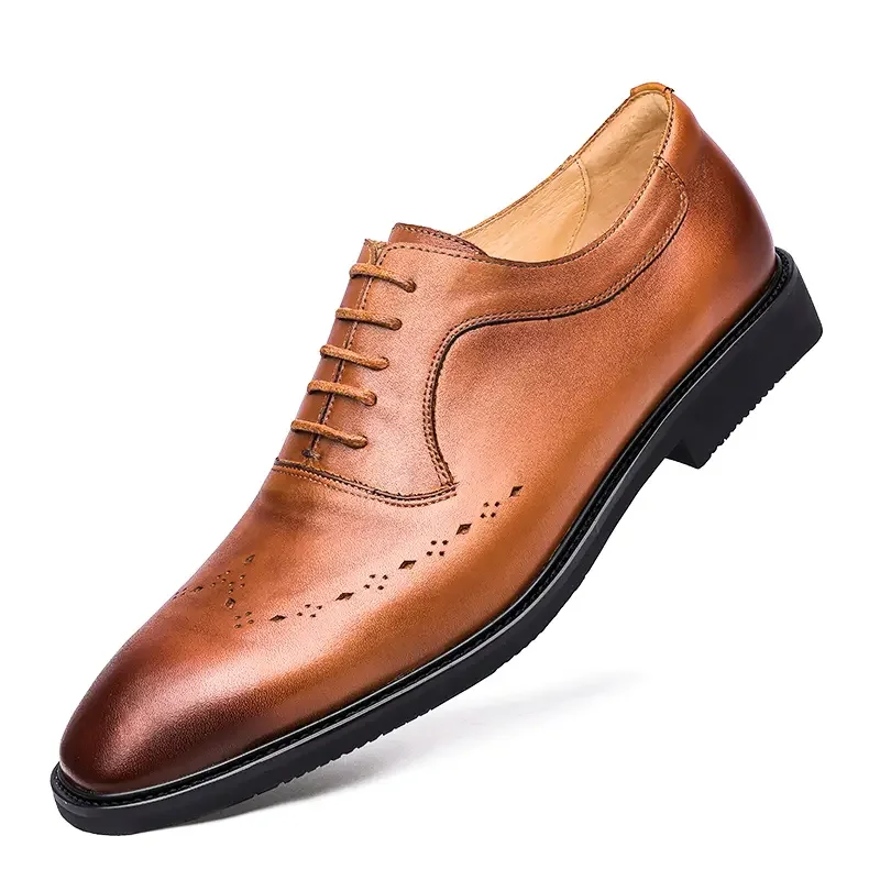 

Quality Men's Brogue Shoes Genuine Cow Leather Men Dress Shoe Lace-up Natural Material Designer Male Party Footwear 38-44