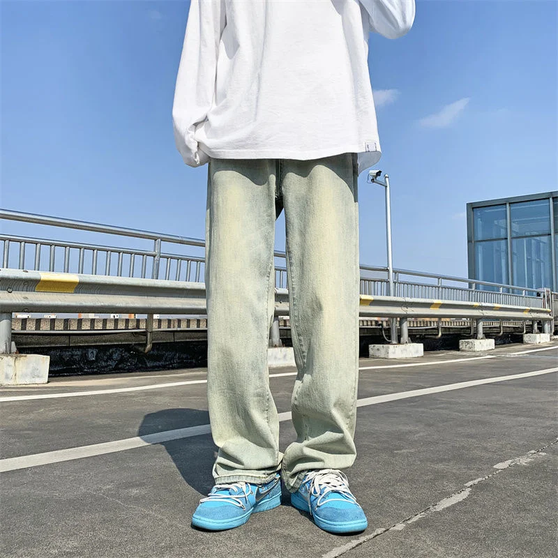 Retro Baggy Jeans Men Fashion Casual Straight Jeans Men Streetwear Loose Hip Hop Wide Legs Denim Pants Mens Trousers M-3XL
