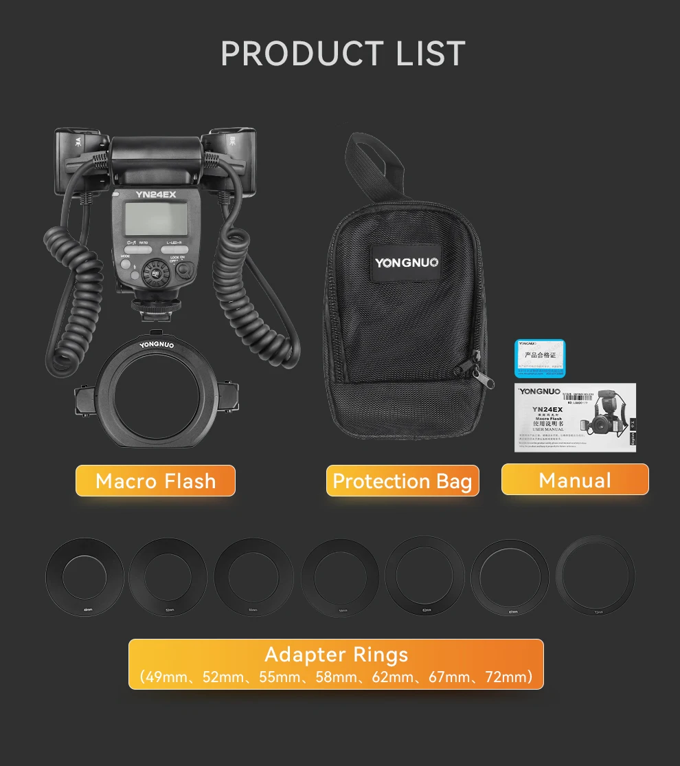 Yongnuo YN24EX YN24EX II EX E-TTL Кольцевая вспышка для макросов Speedlite 5600K для камеры Canon Sony 1Dx 5D3 6D 7D 70D 80D A6000 a6300 (art.: 3920d34dbf721) - 3920d34dbf721