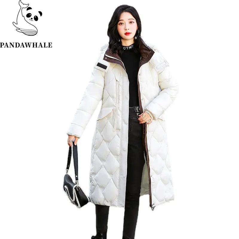 New Glossy Down Cotton Coats Women Winter Korean Fashion Tops Long Slim Thicken Warm Padded Jacket Female Clothing Hooded Parkas