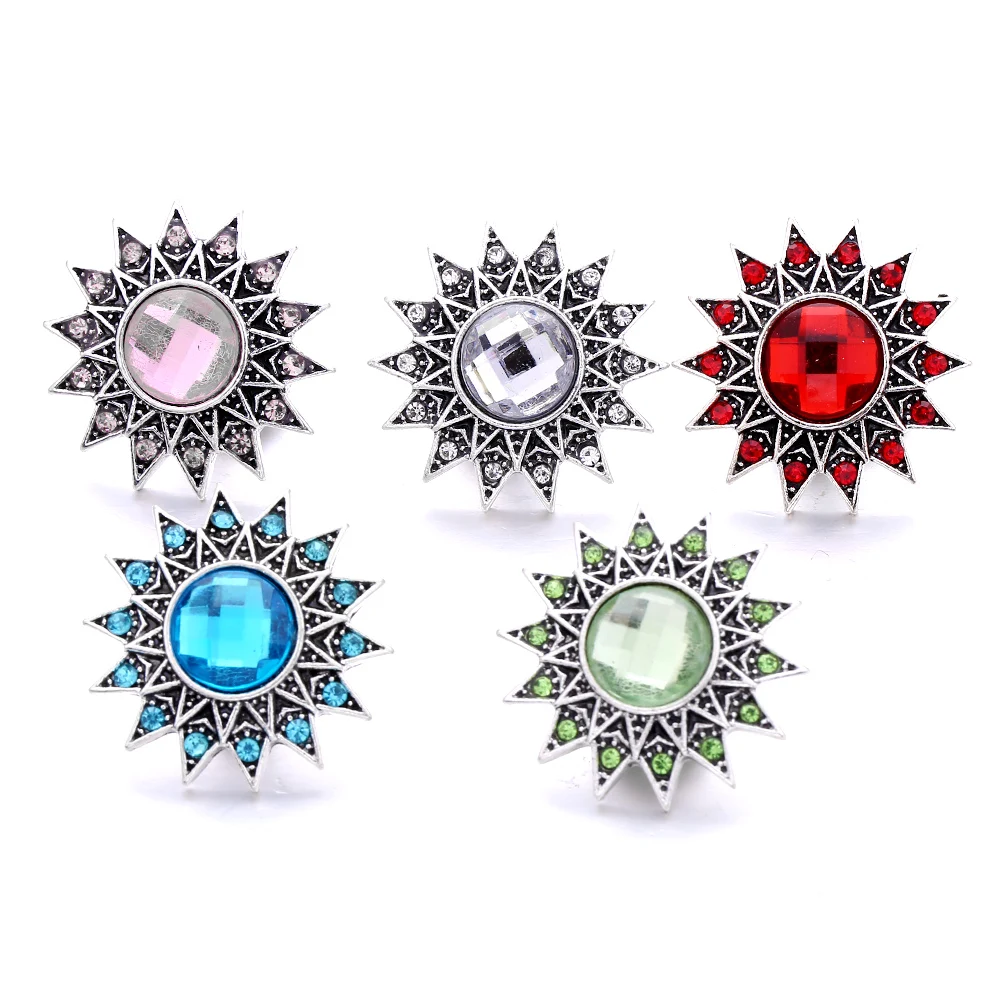15pcs Colorful Sunflowers Crystal 18mm Snap Buttons Fit Snaps Bracelet  Necklace DIY Charms Jewelry