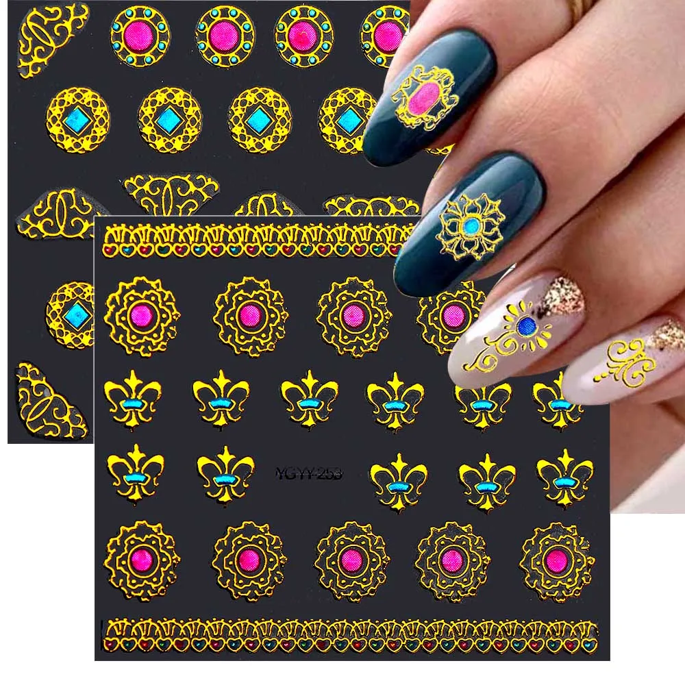 

24Pcs 3D Metallic Gold Diamond Nail Stickers Jewelry Rhinestone Gem Nail Decals Self Adhesive Nail Art Stickers Nail Decoration