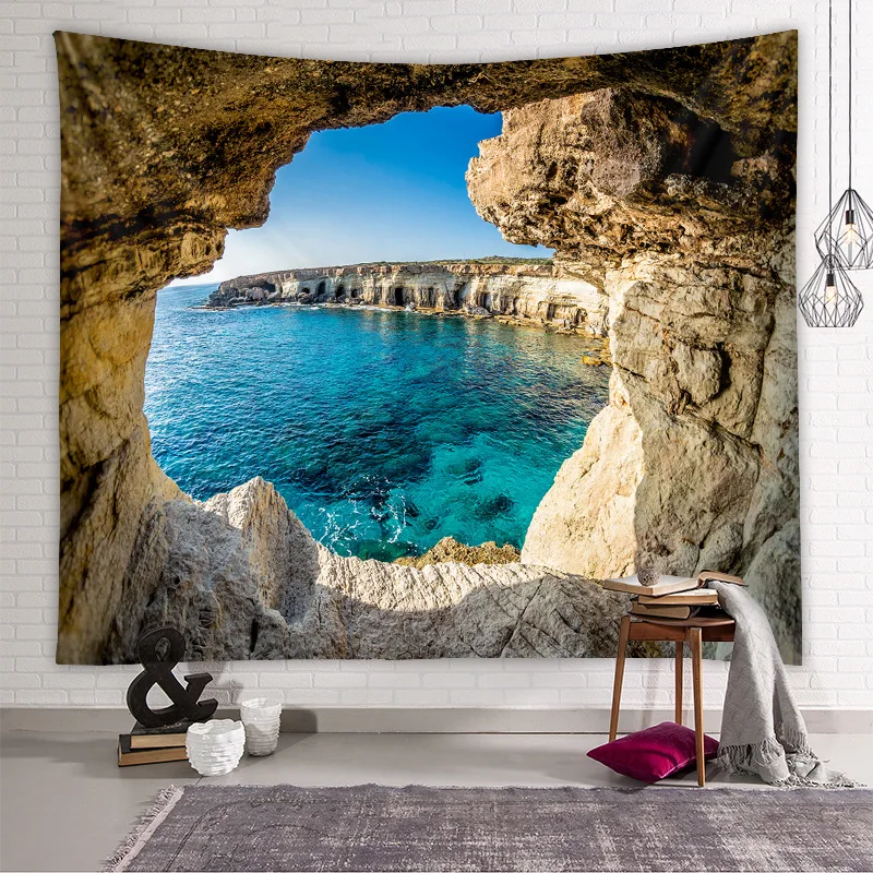 

3D Landscape Tapestry Wall Hanging Funny Ocean Rock Magical Mysterious Aesthetic Boho Home Navidad Decoraciones Para El Hogar
