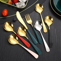 stainless steel 3pcs golden cutlery set home tableware soup spoon fruit fork steak knife western multicolor kitchen utensils