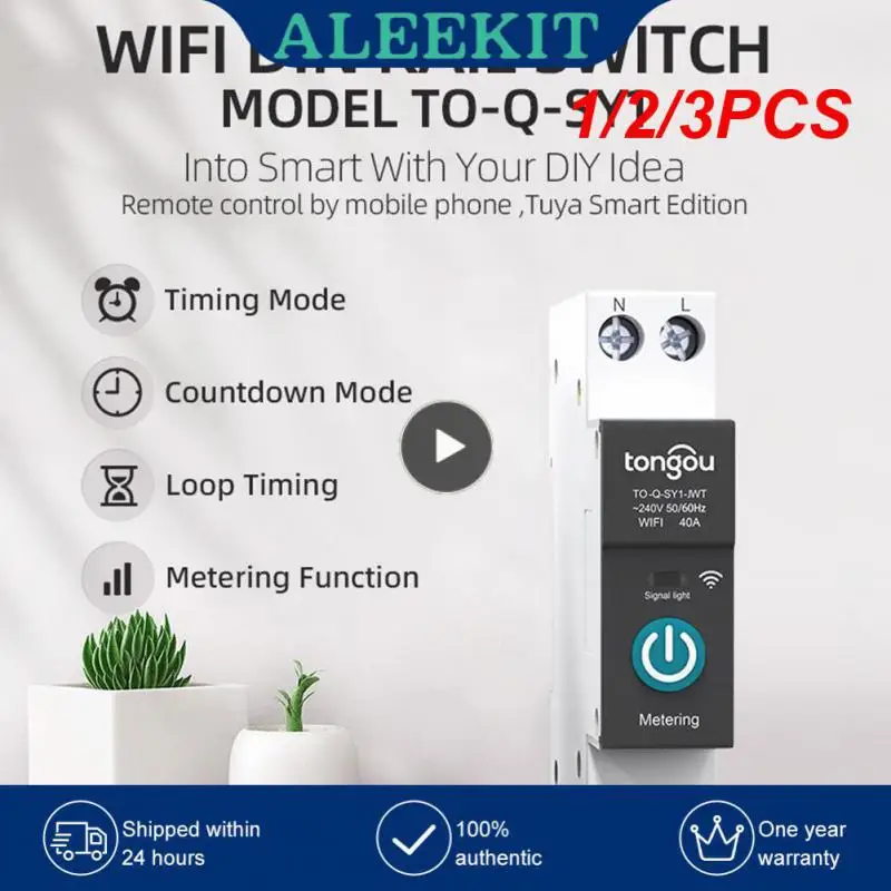 

1/2/3PCS Tuya Smart Circuit Breaker Wifi Switch With Metering Home Devices Smart Protection 1P 63A DIN Rail Countdown Mode Loop