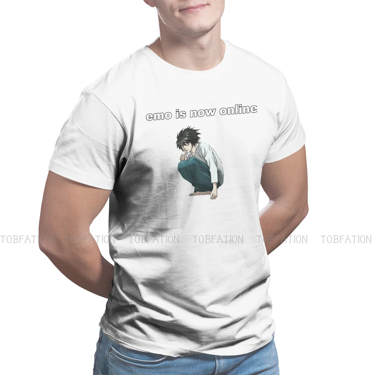 

Emo is Now Online O Neck TShirt Death Note Light Yagami Ryuk Anime Fabric Classic T Shirt Men Clothes Fashion Plus Size Hot Sale