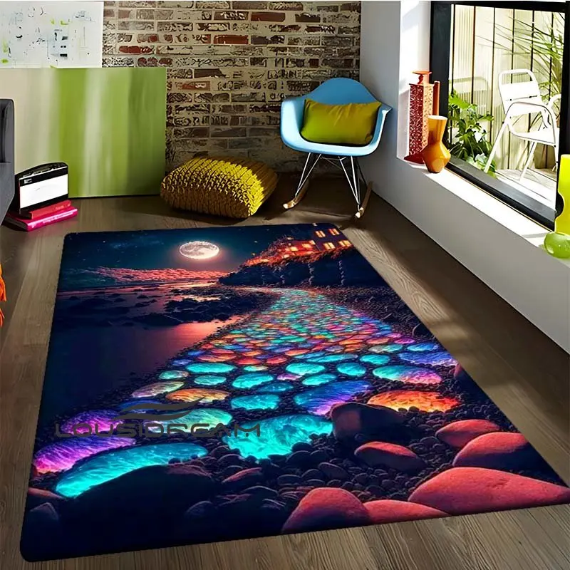 Cartoon Colorful Pebble 3D Printing Floor Mat Kitchen Mat Living Room Carpet Home Decoration Accessories Area Play Large Carpet