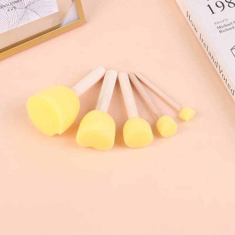 

5Pcs Wooden Handle Sponge Paint Brush Kids Children Flower Graffiti Art Drawing Painting Toys Tool School Stationery Supplies