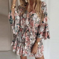 2022 summer chiffon womens dress o neck lace up ruffles dresses female new elegant casual loose beach holiday ladies clothes