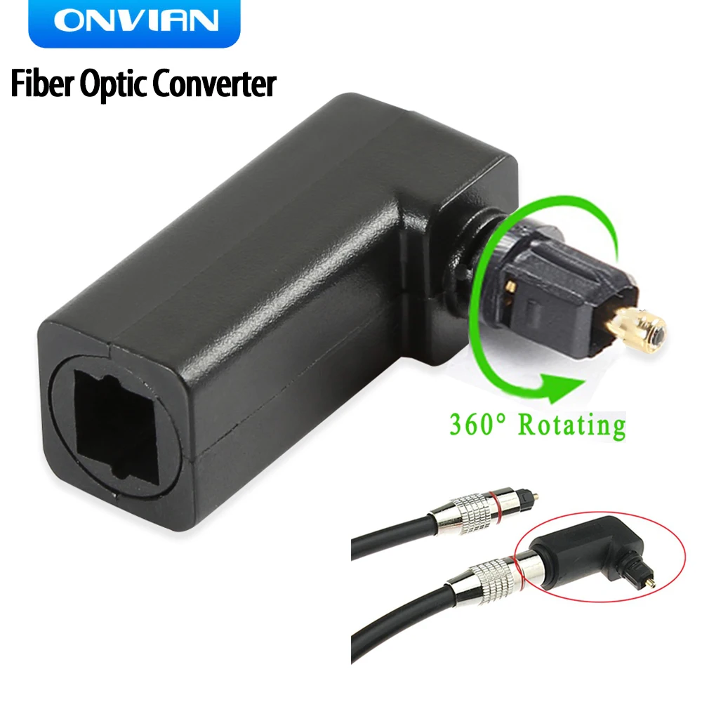

Onvian 90 Degree M/F Digital Optical Audio Cable Adapter Male To Female Jack 360 Rotates For Toslink Optical Cable Adapter Black