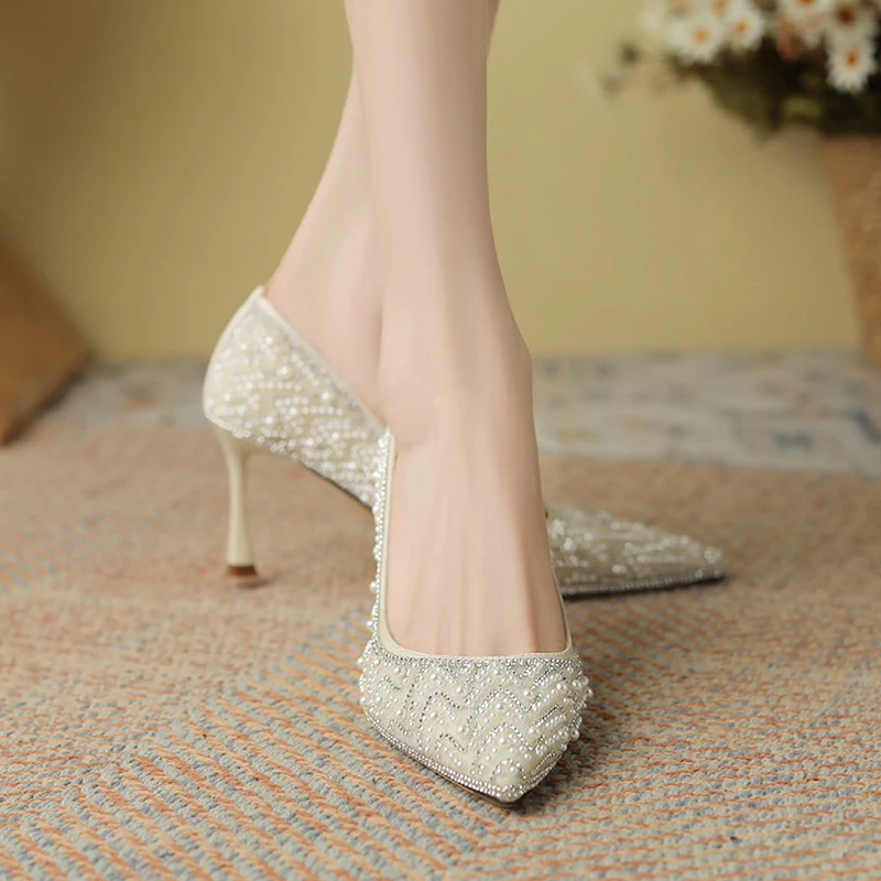 Свадебные туфли из овечьей кожи искусственная жемчужина высококачественные для