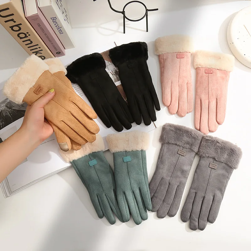 New Fashion Women Skiing Gloves Autumn Winter Cute Furry Warm Mitts Full Finger Mittens Women Outdoor Sport Female Gloves Winter