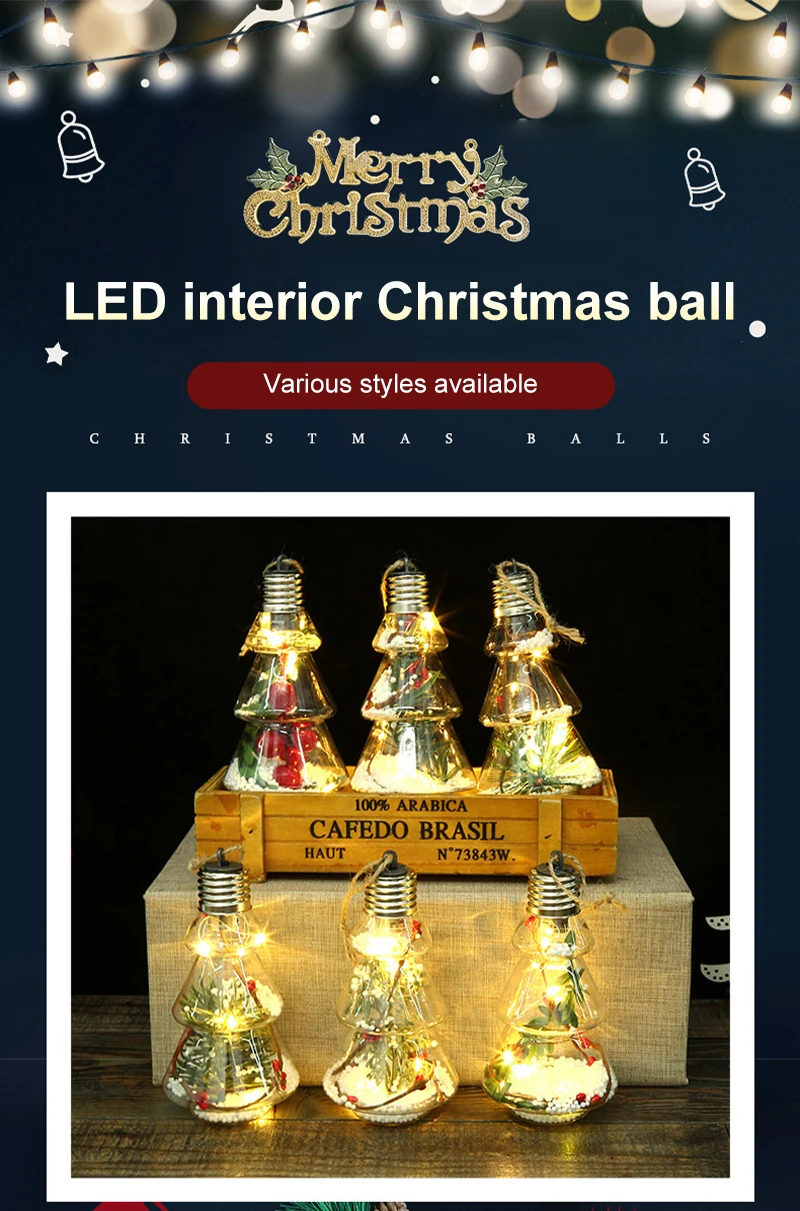 

Рождественское светодиодное украшение шар Рождественская елка подвесное украшение светящаяся лампа Подвеска 2023 новогодние подарки для домашнего декора