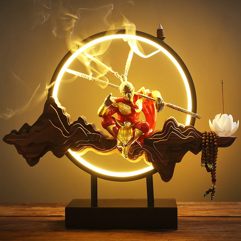 

Waterfall Monkey King Incense Burner Buddha Reflux Aromatherapy Smoke Incense Burner Incienso Quemador Decoration Home L