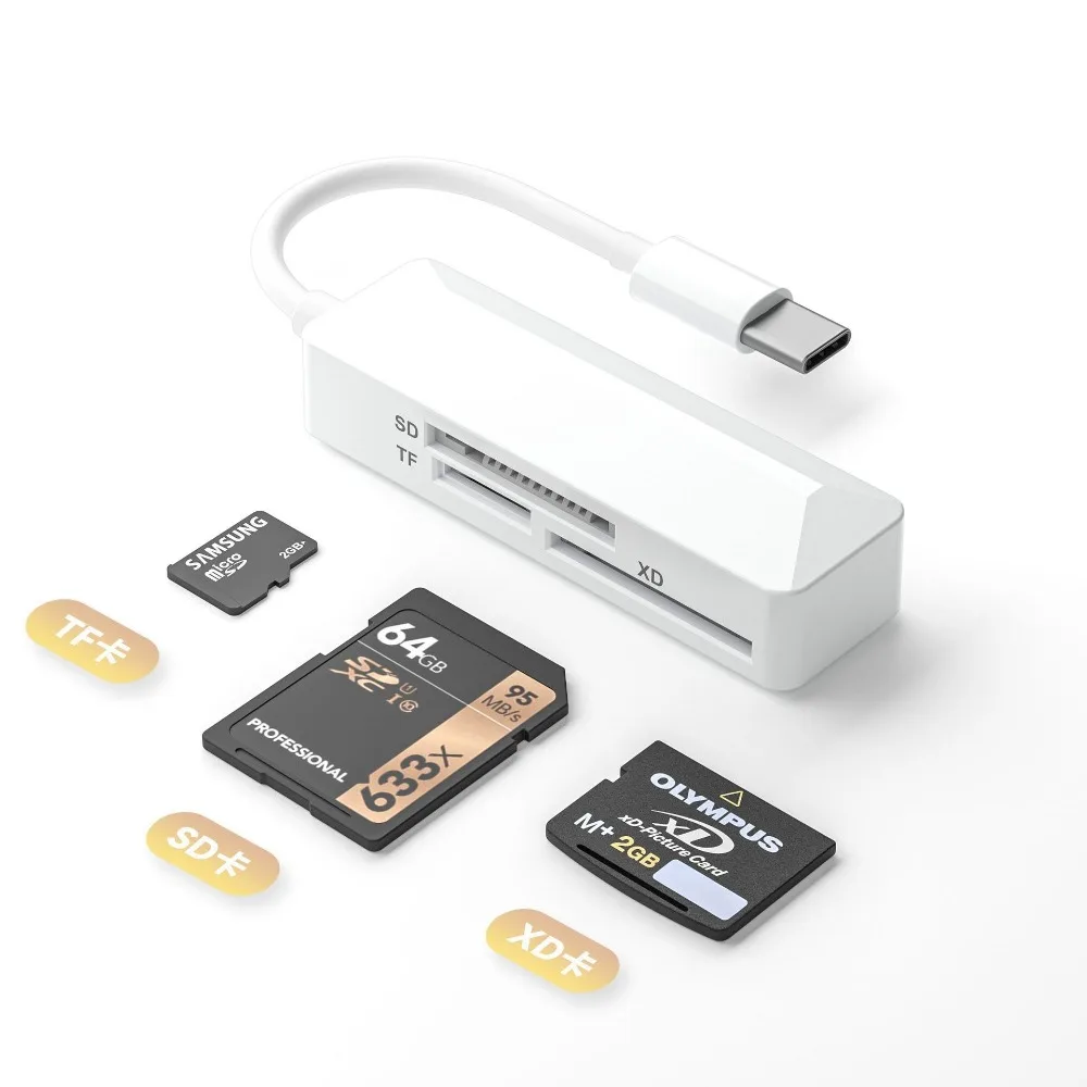 Фото Адаптер для чтения карт памяти 3 в 1 Type C Lightting, поддержка карт памяти SD TF XD, Plug and Play, передача фотографий для iPhone, телефонов Android №4